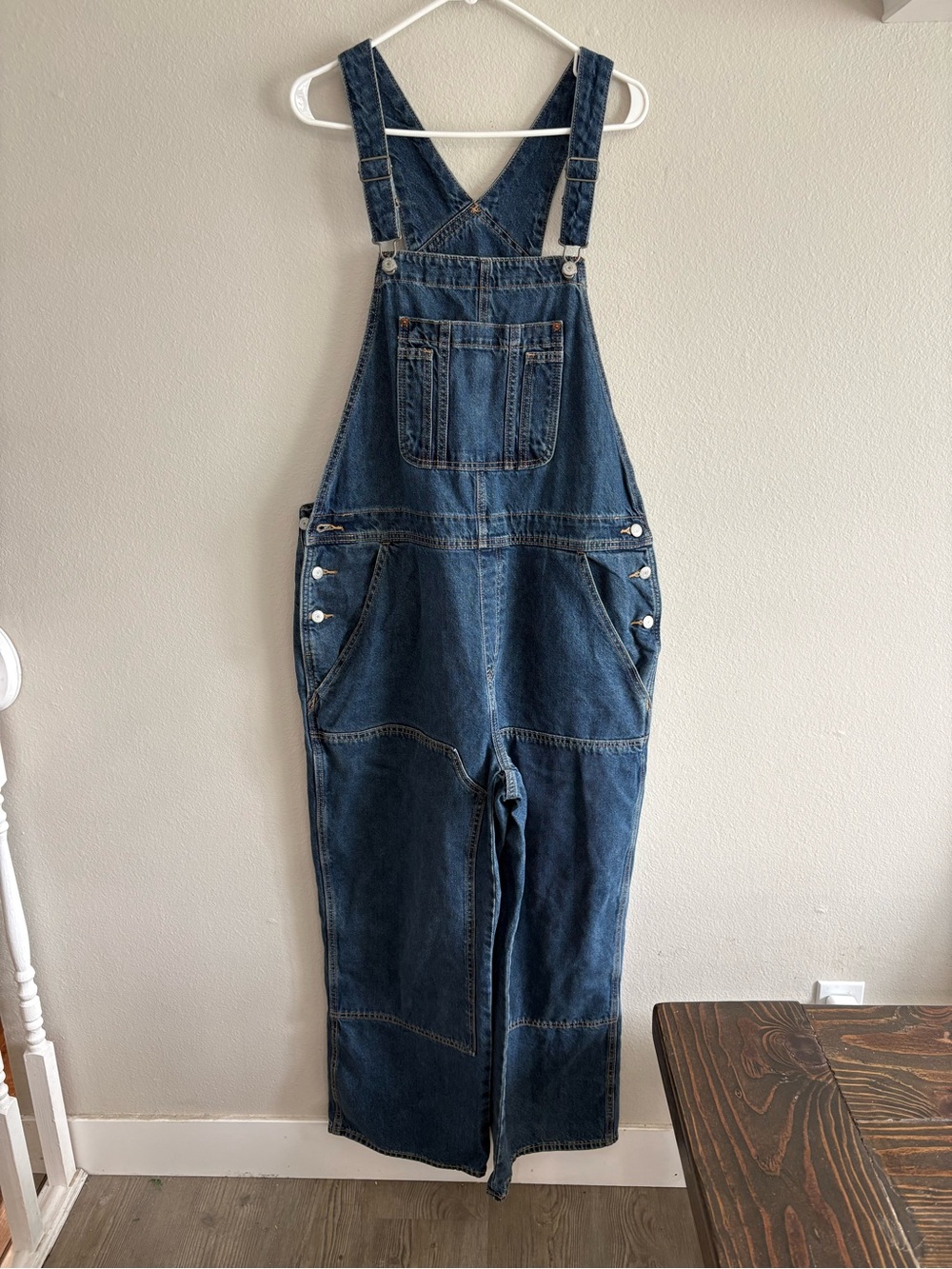 Old Navy Dark Wash Classic Denim Overalls with Knee Seams